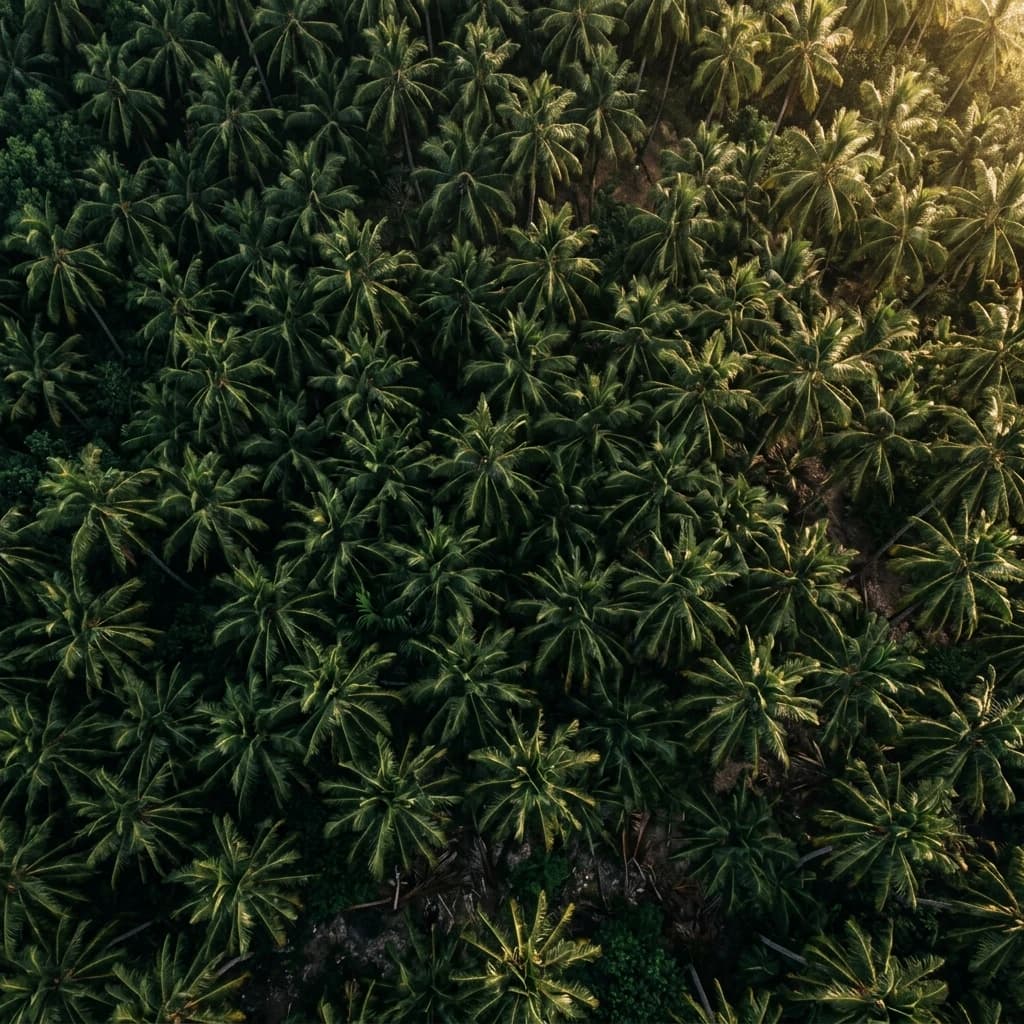 Tropical palm trees top-down canopy view